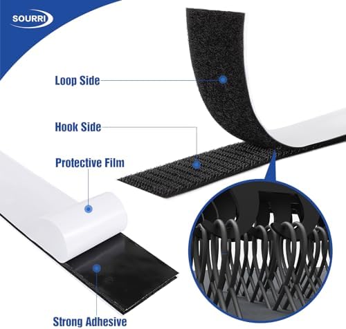 SOURRI 1 Inch x 82 Feet Hook and Loop Tape Sticky Back Fastener Roll, Nylon Self Adhesive Heavy Duty Strips Fastener for Home Office School Car and Crafting Organization