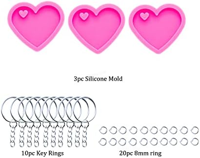 3pc Super Shiny Mini Heart Resin Silicone Molds, Keychain Mould Crafts Epoxy Resin, Art DIY Charms Mold with 10PC Key Ring(DY0405+DY0405+DY0405)