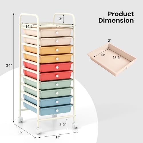 COSTWAY 10-Drawer Rolling Storage Cart, Utility Mobile Trolley