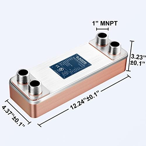 ALECOIL 4"x12"-20 Plates Heat Exchanger with 1" MPT Port Water to Water 316L Stainless Steel Brazed Plate Heat Exchanger for Water Heating, Floor Heating, Industrial and Commercial Refrigeration
