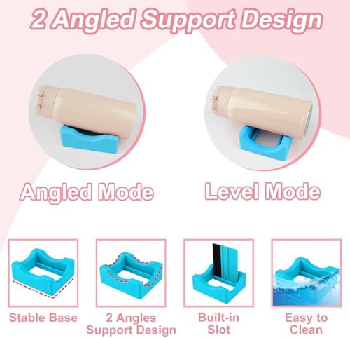 Silicone Cup Cradle for Tumblers,Tumbler Holder for Crafts with Built-in Slot and Felt Edge Squeegee,Small Cup Cradle Use to Apply Vinyl Decals,Anti-Skidding Tumbler Stand Cup Holder(Blue