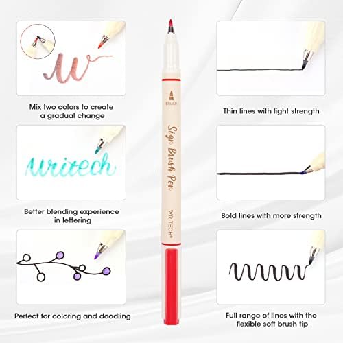 WRITECH Brush Tip Marker Pens: Artist Markers Flexible Tip Water Based 12ct Assorted Colors for Journaling Adult Coloring Hand Lettering Calligraphy Drawing Vibrant Colored