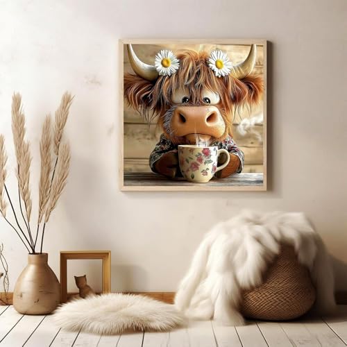 Highland Cow Diamond Art Kits for Adults, Diamond Painting Kits 14x14 Inch | Diamond Painting Kits for Adults Beginners, Gem Art, 5D Full Drill, DIY Arts and Crafts for Gift Home or Decor
