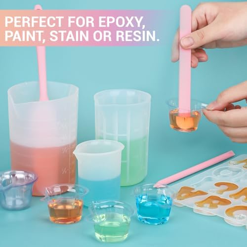 Gartful 6PCS Silicone Stir Sticks Kits, 2pcs Spatula Scraper, 2pieces Large Silicone Sticks, 2pack Pointed Stir Rods, Reusable DIY Craft Tool for Mixing Resin, Paint, Liquid, Pink