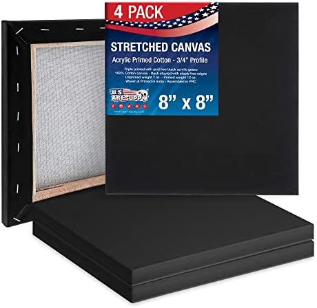 U.S. Art Supply 8"x8" Mini Square Canvases for Painting, Pack of 4