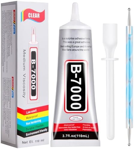 110 ml B7000 Adhesive for Crafts, Clear Glue with Spreaders and Dotting Pen Tool, Multipurpose for Rhinestones, Fabric, DIY, Makeup, Shoes, Jewelry Making, Nail Art