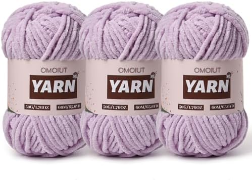 3 Packs Plush Chenille Chunky Crochet Yarn - Baby Yarn for Crocheting Soft - Velvet Yarns Knitting for Blankets Crafts - Fluffy Amigurumi Yarns 150g / 196.8yds (3 Light Purple)