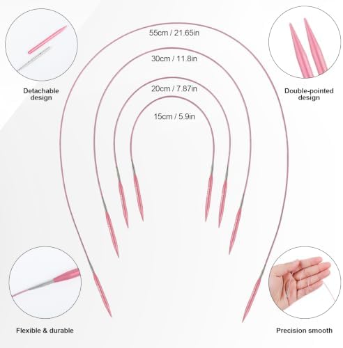 Hzkokon 2.17 Inch Short Interchangeable Knitting Needles (Pink)