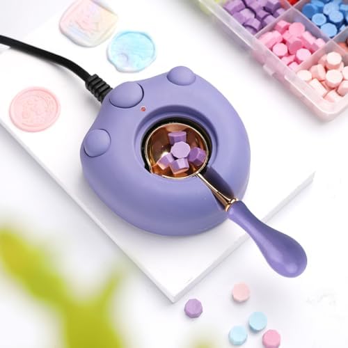 Electric Wax Seal Warmer Kit - Purple, Includes Spoon and Tweezers for DIY Wax Seals and Stamps