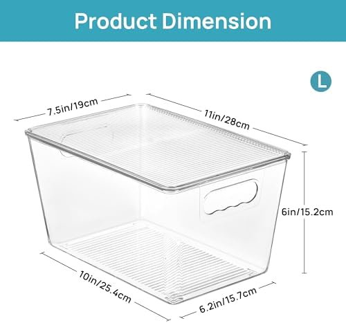 Vtopmart 6 Pack Clear Stackable Storage Bins with Lids and Handles, Large | BPA-free Plastic, Organize Vertically, For Pantry Kitchen Fridge Cabinet Closet Bathroom, Built to Last, Easy to Move