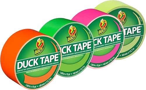Duck Tape Brand Neon Color Duct Tape, Assorted Bright Tape Colors for Arts & Crafts, Repairs, Color-Coding and DIY Projects, 4-Rolls