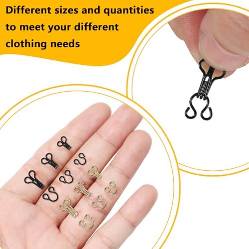 72 Pairs Hook and Eye Sewing Kit – Black and Gold Bra Hooks Replacement in Multiple Sizes, Ideal for DIY Clothing Repairs, Underwear Alteration, and Home Sewing, with Storage Box