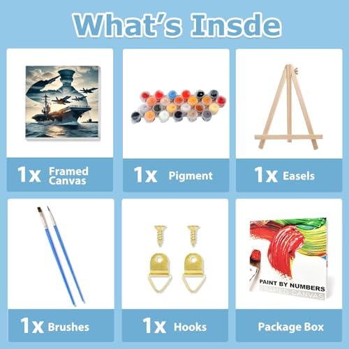 Navy Paint by Numbers Kit for Adults Beginner, Paint by Numbers 10x10 Inch | Framed Paint by Numbers with Easel, Acrylic Painting by Numbers, DIY Arts and Crafts for Gifts or Home Decor
