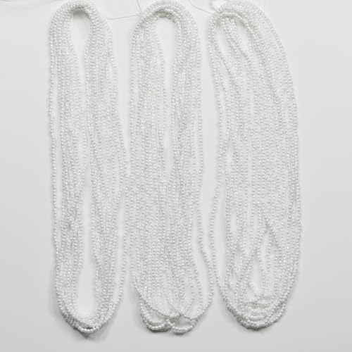11/0 Glass White Pearl Color Seed Beads Hanks (1 Hank 3 Meters) Total 3 String Hanks About 6000pcs, 9 Meters String Clear AB Seed Beads Strand Hanks (White Pearl)