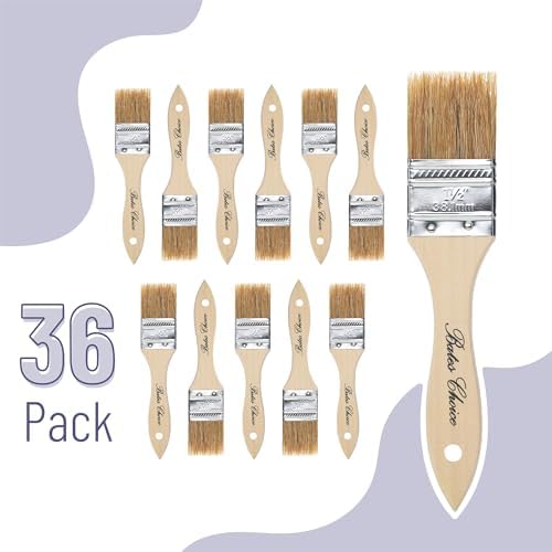 Bates Chip Paint Brushes - 1.5 Inch, 36 Pack, Natural Bristle, Stain Brushes for Wood