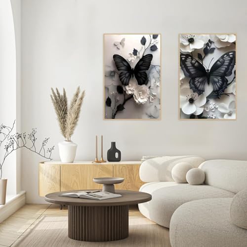 KYOQFVN 2 Pack Butterfly Paint by Numbers with Wooden Easel - Adult Paint by Number Kits on Canvas Framed, Easy Painting by Numbers for Adults, Acrylic Oil Painting for Home Wall Decor 8x12inch