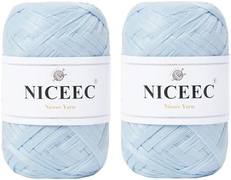 NICEEC 2 Skeins Soft Tape Yarn-Misty Blue