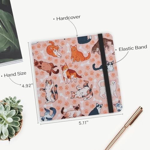 Handy Size 5 x 5 inches Sketch Book, 80GSM Acid Free Artistic Drawing Painting Writing Paper, Hardcover Cloth Cover Art Sketchbook,Journal Notebook.Pink Smiling Cat
