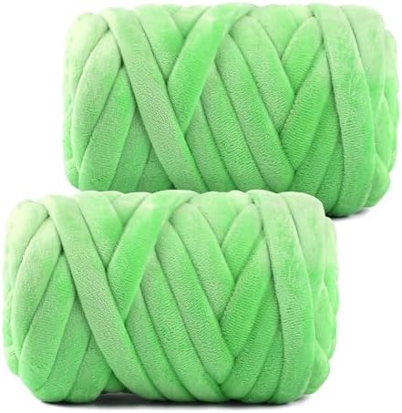 Chunky Yarn for Hand Knitting- Velvet Chenille Tube Yarns- Jumbo Yarns for Blankets, Pet Beds, Machine Washable (0.66 Lb/18.59 Yd), Easy No-Tool Arm Knitting & Crochet Project (2, Apple Green)