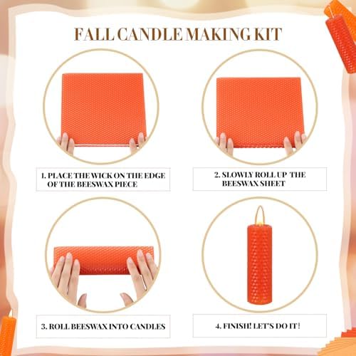 Yuntau 24 Pcs Beeswax Candle Making Kit, 8 x 8 Inches, Fall Color