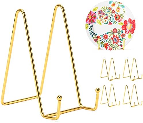 Kruodop 6 Inch Plate Stands for Display, 5 Pack Plate Holder Display Stand, Gold Metal Frame Easel Holder Stand for Pictures,Book, Photo, Decorative Plate