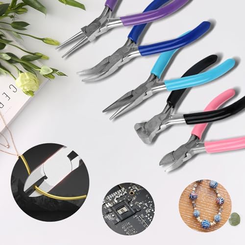 5 Pcs Jewelry Making Pliers Tools, Needle/Round/Chain/Bent/Zipper Pliers
