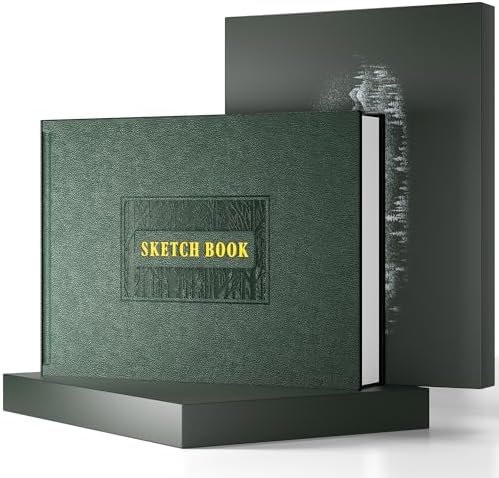 CAGIE Sketch Book for Drawing, 185 GSM Leather Sketchbook 12" x 9", Green