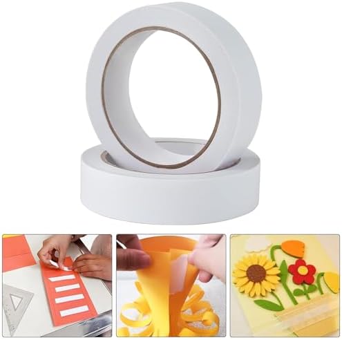 25mm Double Sided Tape White 2 Rolls (Total Length 66 Yards), 1 Inch Strong Adhesive Sticky Wrap Tape for Crafts Gift Wrapping Paper Card Making Home Office School Stationery