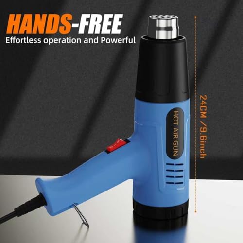 Digital Heat Gun, 110V Adjustable Hot Air Gun with 4 Nozzles, Side LCD Display, Rear Rotating Temp Control, 50-650℃（122-1202℉),Overload Protection, 4.9FT Cord Portable Heat Gun for Crafts, Shrink Wrap