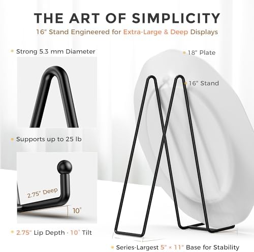 TR-LIFE 16 Inch Heavy Duty Plate Stand (2 Pack) - Metal Display Easel for Large Plates, Picture Frames, Signs, Posters, and Decorative Platters