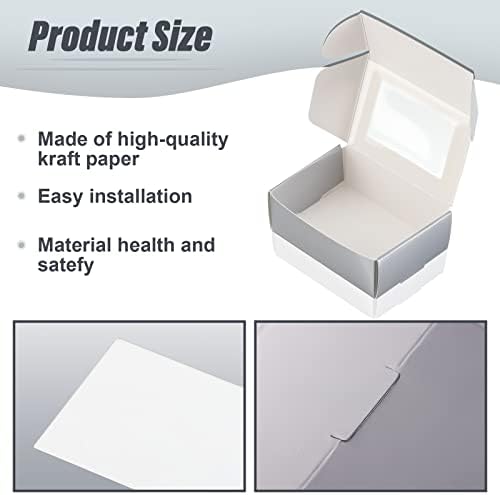 Zonon 30 Pcs Soap Boxes for Homemade Packaging, Mini Kraft Boxes with Window for Bakery Candy Soap Making Gift Packaging, 3.7x2.6x1.4 Inch (Silver)