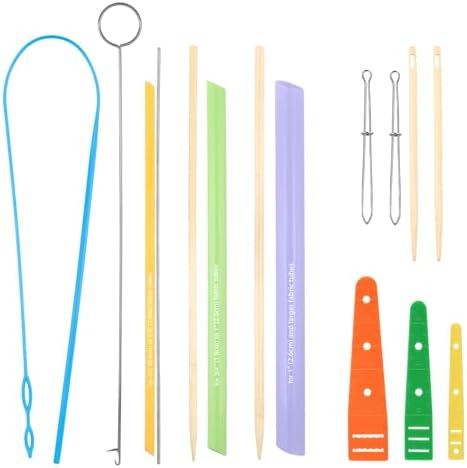 15pcs Quick Turn Fabric Set, Multifunctional Fabric Tool for Sewing Threading Crafting & DIY Projects, Tube Loop Turner Sewing Kit Accessories with Stainless Steel Rods & Elastic Needle Threaders