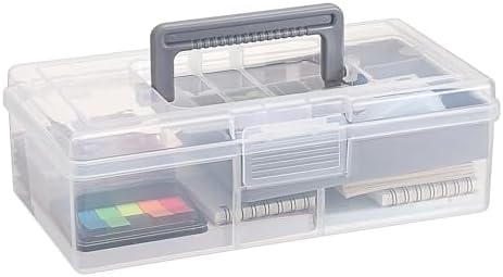 JUXYES Clear Art Craft Supply Storage Bin Sewing Box With Handle Lid