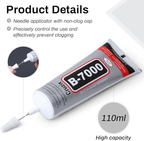 B7000 Jewelry Bead Glue for Jewelry Making, Crystal Clear Glue 3.7 fl oz B7000+Plus Multipurpose Super Adhesive Glue for Rhinestone Crafts Fabric Metal Stone Nail Art Wood Glass (110 ml/ 3.7oz)