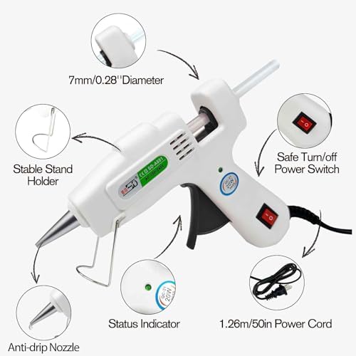Krightlink Mini Hot Glue Gun Kit with 30 Glue Sticks 20w Fast Preheating | Hot Melt High Temp hot glue gun, Anti-Drop Precision Nozzle, for School Crafts DIY Arts, Quick Home Repairs - White