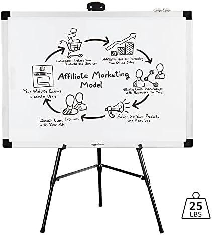 Amazon Basics High Boardroom Height Adjustable Flipchart Whiteboard and Display Easel Stand for Paper Pads and Signage, Portable, Collapsible Telescope Tripod, 37 x 18 x 28 in, Black