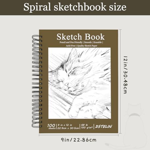 DSTELIN Hardcover Sketchbook, 100 Sheets Spiral Bound Sketch Pad (100 GSM Sketch Paper), 9" x 12" Drawing Paper Pad for Marker, Painting, Drawing and Sketching