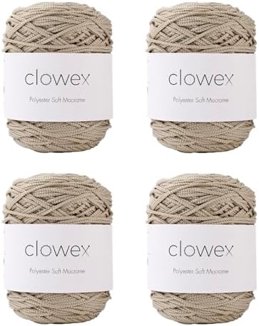Polyester Soft Macrame Cord 2.5-3mm, 4 Skeins x 191 Yards x 1/9 inc Turkish Polyester Rope, Braided Macrame Yarn for DIY Crafts, Plant Hanger, Wall Hanging, Macrame Bag
