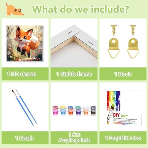 Reivworl Fox Paint by Numbers Kit for Kids with Frame 8×8 inch