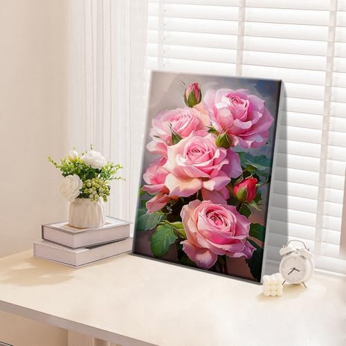 ATDMS Paint by Numbers Kit for Adults with Frame Flowers Paint by Numbers Kit with Easel DIY Adult Paint by Number Kits on Canvas Framed Floral Oil Painting Kits for Home Wall Decor 8x12 Inch
