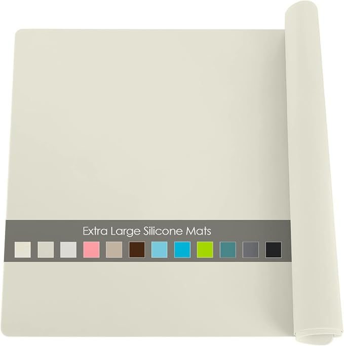 Extra Large Silicone Placemat, Food-Grade Flexible Silicone Mat Kids Non-Slip Dinner Placemat Waterproof Heat Insulation Countertop Protector Silicone Pastry Rolling Dough Mats 27.6 x 15.7''Beige