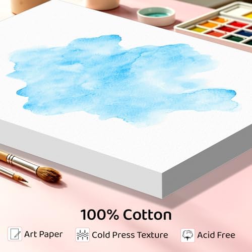 30 Sheets Watercolor Paper 9x12, 140lb/300gsm Cold Press Watercolor Paper