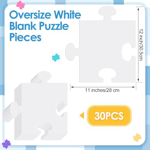 30 Pcs Blank Puzzle Pieces White 12 x 11 Inch DIY Kids Adults