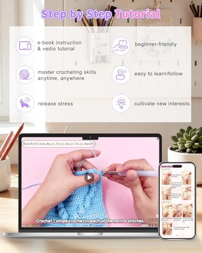 Coopay Crochet Kit for Beginners, 3D Heart Granny Square Blanket Kit, Set A