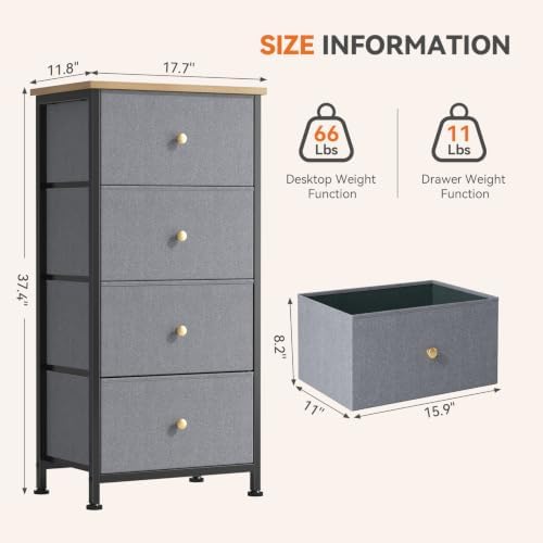 Sweetcrispy Dresser for Bedroom, 4 Drawer Storage Cabinet, Tall Nightstand