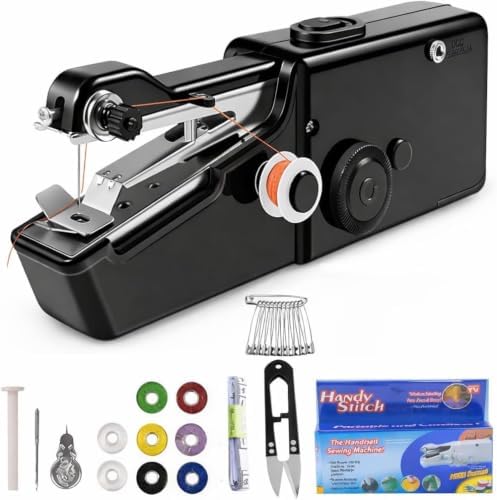 AMYJOY Mini Handheld Sewing Machine for Beginners, Portable Cordless Sewing Machine with Complete Sewing Kit, Battery Operated Stitch Tool for Clothing Repair, DIY Craft, Home & Travel Use – White