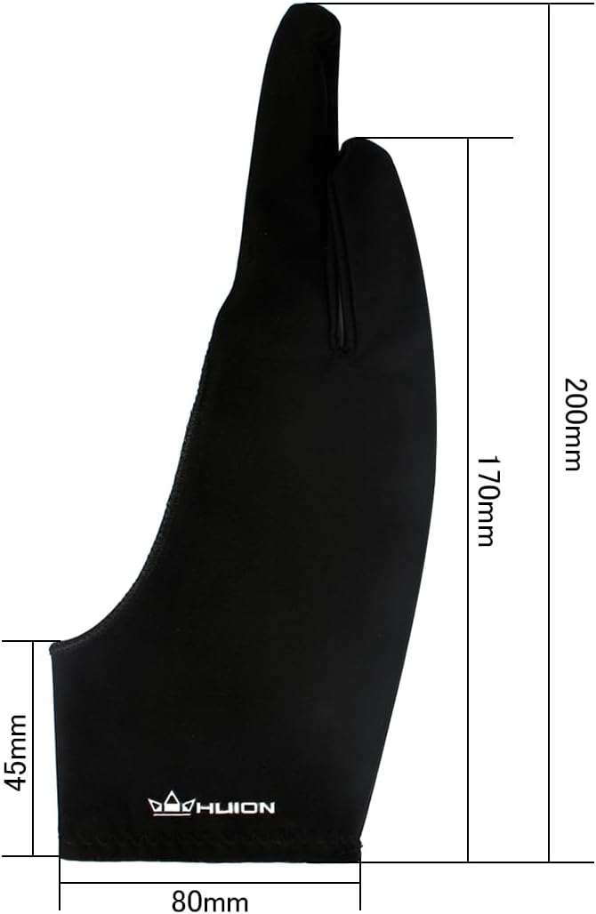 HUION Artist Drawing Glove, One Size, Left or Right Hand | Two-Finger Soft Lycra and Nylon Glove for Sketching, Inking, Coloring and Digital Drawing on Tablets, Reduces Friction