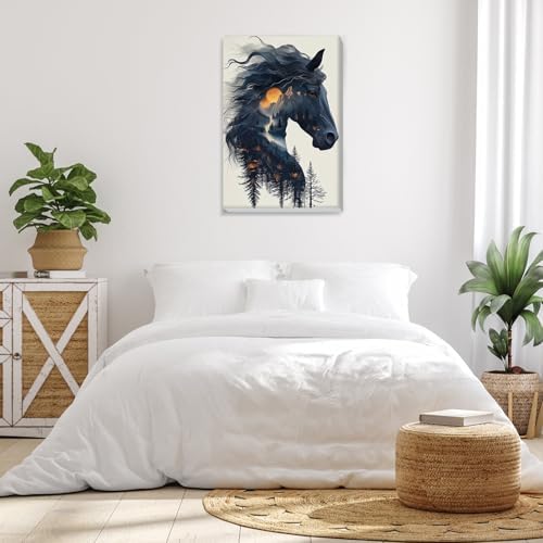 Bowetile Framed Horse Paint by Numbers Kit for Adults, Adults' Paint-by-Number Kits on Canvas, Painting by Numbers Animal, Acrylic Animals Number Painting for Home Wall Decor, 8x12in