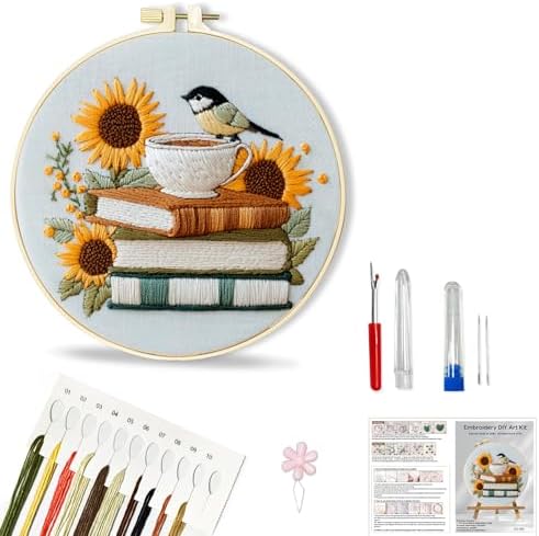 Huacan Embroidery Kit for Beginners Adults Includes Stamped Flower Pattern, Hoop, Color Threads,Tools,Easy to Follow Instruction (Bird)