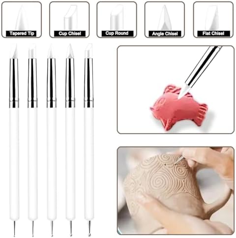 10 Pcs Silicone Clay Sculpting Tools Set, Double-Ended Dotting Tools & Silicone Brushes for Polymer Clay, Air Dry Clay, Pottery & DIY Crafting-White